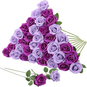 36 Pcs Lilac, Purple Artificial Roses with Long Stems