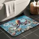 Octopus Nautical Starfish Bathroom Rugs Mat Non Slip Super Absorbent Stain Resistant Quick Dry Thin Beach Bathroom Rug-Bath Mats for Bathroom Floor Bathtub,30"x20"