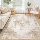 Area Rug 4x6 Washable Rug, Vintage Boho Medallion Rugs Non-Slip Soft Low Pile Distressed Rug Indoor Retro Carpet for Living Room Bedroom Dining Room Home Office (Brown, 4'x6')