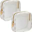 Yarnic Clear Makeup Bag for Purse Mini Makeup Bag Small Cosmetic Pouch for Women Cosmetic Organizer Travel Case, 2 Pack (Beige Checker)