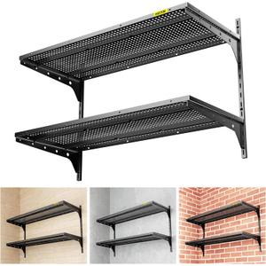 1pack2 Tier 1.3x3ft Garage Shelving Wall Mounted, 400 lbs Load Capacity,15.6x36inch per Shelf Height Cassette Adjustable Floating Shelves, Black
