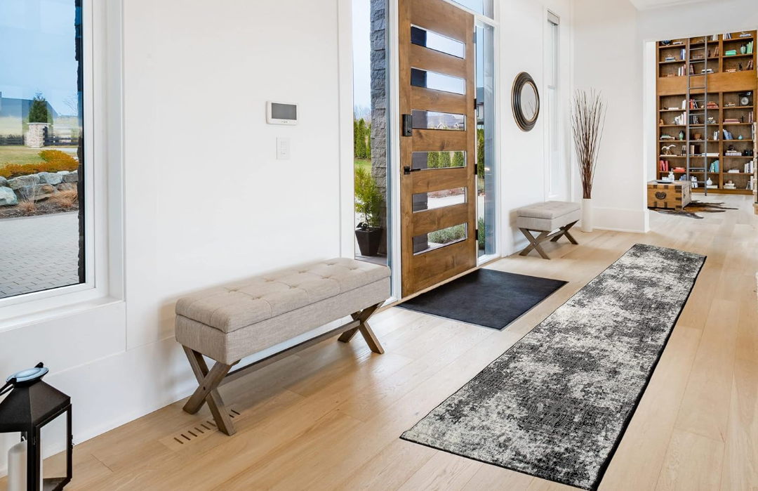 ShadesU Custom Size Abstract Design Non-Slip Hallway Runner Rug Carpet Low-Pile 0,3" Non Slip Backed (Black Color, 31inch Wide x 8ft Length)