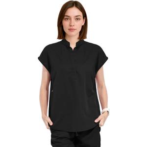 Medical Scrub Tops for Women - Mandarin Collar Soft Stretch Women's Scrub Top, Relaxed Fit Scrub Shirts (XX-Large, Black)