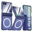 Vizvera for Samsung Galaxy Z Flip 7 Case with Magnetic Power [Slim Design][Screen Protector][Hinge Protection] Translucent Matte Shockproof Protective Phone Case for Galaxy Z Flip 7(Magnetic Blue)