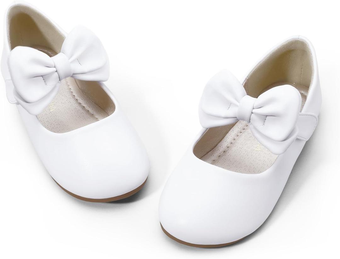 PANDANINJIA Toddler/Little Kid Girl's Angela Dress Mary Jane Ballet Flats Bow Flower Girl Wedding Party Ballerina Flat Shoes 3