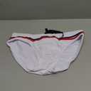 MIZOK Men's Sexy Low Rise Swim Briefs Stripe Swimming Bikini Swimsuit (Large, White)