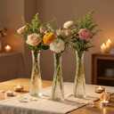 Glass Bud Vases Bulk 12 Pcs - Clear Ribbed Wedding Centerpiece Vases, Small Flower Vases for Table Decor, Party Events & Home Decor