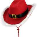 Cowboy Cowgirl Hat for Men-Women Blinking Tiara Felt Cowboy-Cowgirl Dress Up Hat with Feather Trim (Medium, Red)