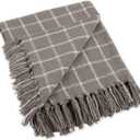 DII Transitional Checked Plaid Woven Throw, 50x60, Gray