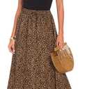 Bluetime Women Boho Summer High Waist Long Maxi Skirt Boho Elastic Beach Cover Up Pleated Skirts (XL, Floral15)