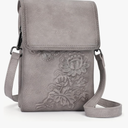 Small Crossbody Bags for Women Trendy Vegan Leather Cell Phone Bag Embossed Flower Design Wallet Purses with Strap