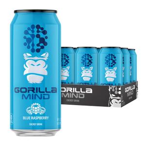 Gorilla Mind Energy Drink | Unmatched Energy  Amplified Focus | N-Acetyl-L-Tyrosine, Alpha-GPC, 200mg Caffeine, Uridine, Saffron | 0 Sugar Or Artificial Colors | 16oz, 12-Pack (Blue Raspberry)