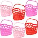 Zcaukya 6 Packs Valentines' Day Baskets, 7.1" x 7.9" x 4.3" Small Plastic Heart Shaped Basket with Handles, Heart Hollowed Baskets Holders for Romantic Party Wedding Part Decor