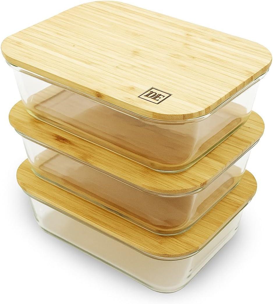 DE Plastic-Free Glass Storage Containers (3-Pack, 51oz) with Bamboo Lids  Eco-Friendly, Airtight, Reusable  Oven, Microwave & Dishwasher Safe  BPA-Free & Sustainable.