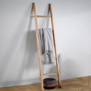 Wall Leaning Wooden Blanket Ladder Corona, 5 Steps Farmhouse Style Blanket Ladder, Wooden Rack Rail Blanket, Ideal for Towel- Clothes- Linen Railing Hanger for Bathroom- Brown