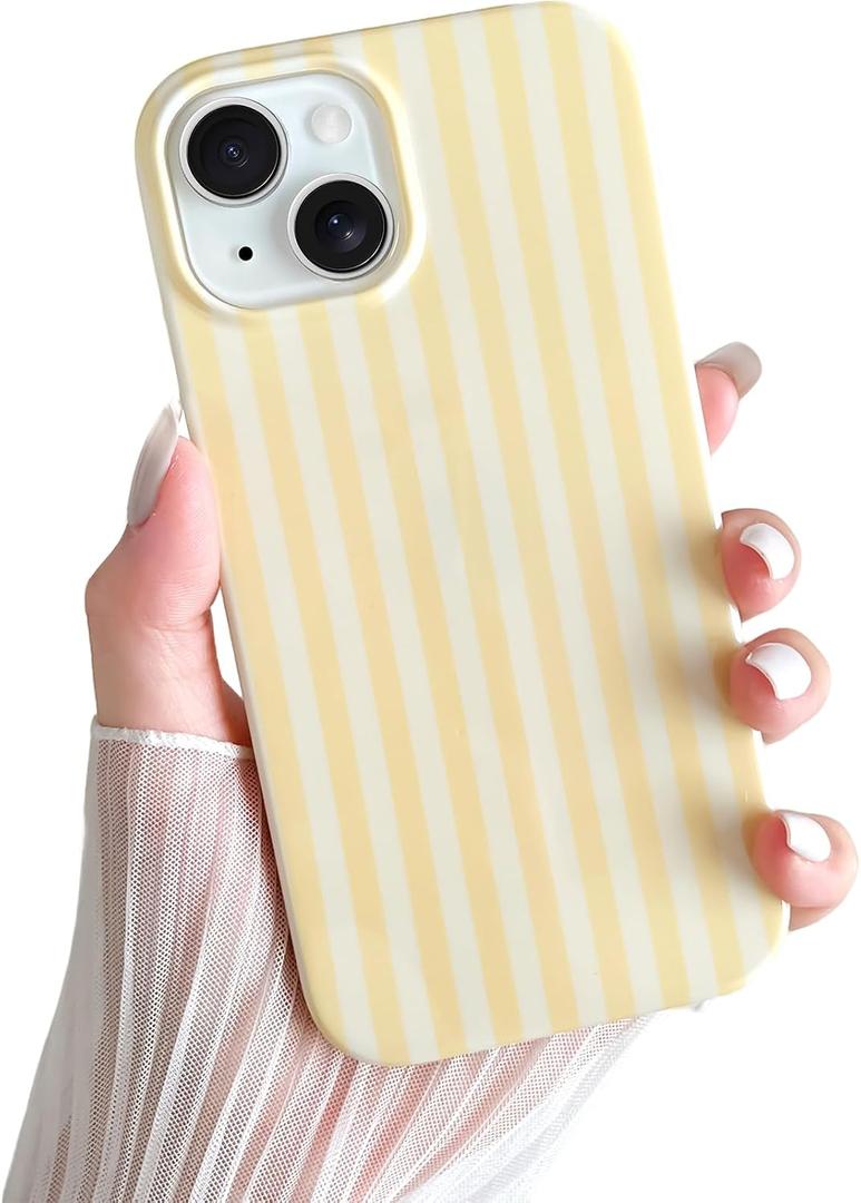 Yeddabox for iPhone 15 Case Cute Striped Phone Case Soft TPU Slim Shockproof Phone Cover for Women Girls, Yellow