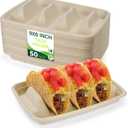50 Pack Heavy Duty Disposable Fiesta Taco Holders, Taco Plates with 3 Dividers Serving for Party, Taco Stand for Taco Tuesday, Perfect for Taco Bar Supplies