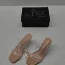 mysoft Clear Heels for Women Transparent Two Strap Block Chunky Square Heel Sandals Open Toe Slip On Sandals Size 7