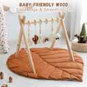 Razee Wooden Baby Play Gym Activity Mat, Leaf Shaped Play Mat Baby Gym with 6 Hanging Sensory Toys Foldable Baby Gym Newborn Infant Baby Use