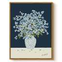WHASAYART Vintage Framed Floral Wall Art 16x24 Blue White Starry Print