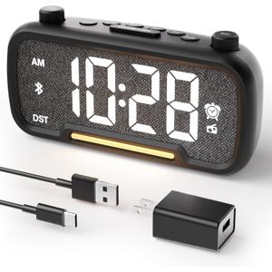 OnLyee 5-in-1 Alarm Clock Radio  FM Radio, Hi-Fi Speaker Sound, Bluetooth Speaker, Auto-Off Timer, Night Light, Dual Charging Ports  Ideal for Bedrooms, Dorms & Home Offices (Black)