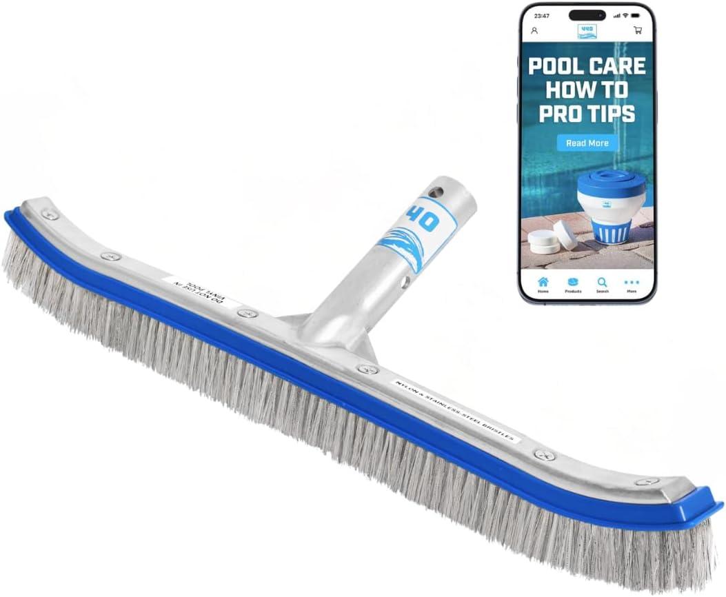 440 Combo Nylon and Stainless Steel Pool Brush - 18-Inch Heavy Duty Pool Brush Head for Cleaning Inground Pool Tiles, Walls, Floor and Steps - Scrub Brush Replacement Head, Strong Bristles - No Pole