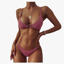 ZAFUL Women's Ribbed O-Ring String Bikini Swimsuit Cheeky Thong Swimwear Two Pieces Bathing Suit M