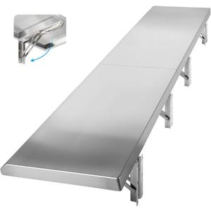 Folding Concession Stand Shelf 18" x 72" Spliced Style for Kitchen | Stainless Steel Drop Down Serving Food Shelf, Easy to Clean & Space-Saving Concession Shelves for Garage, Food Cart
