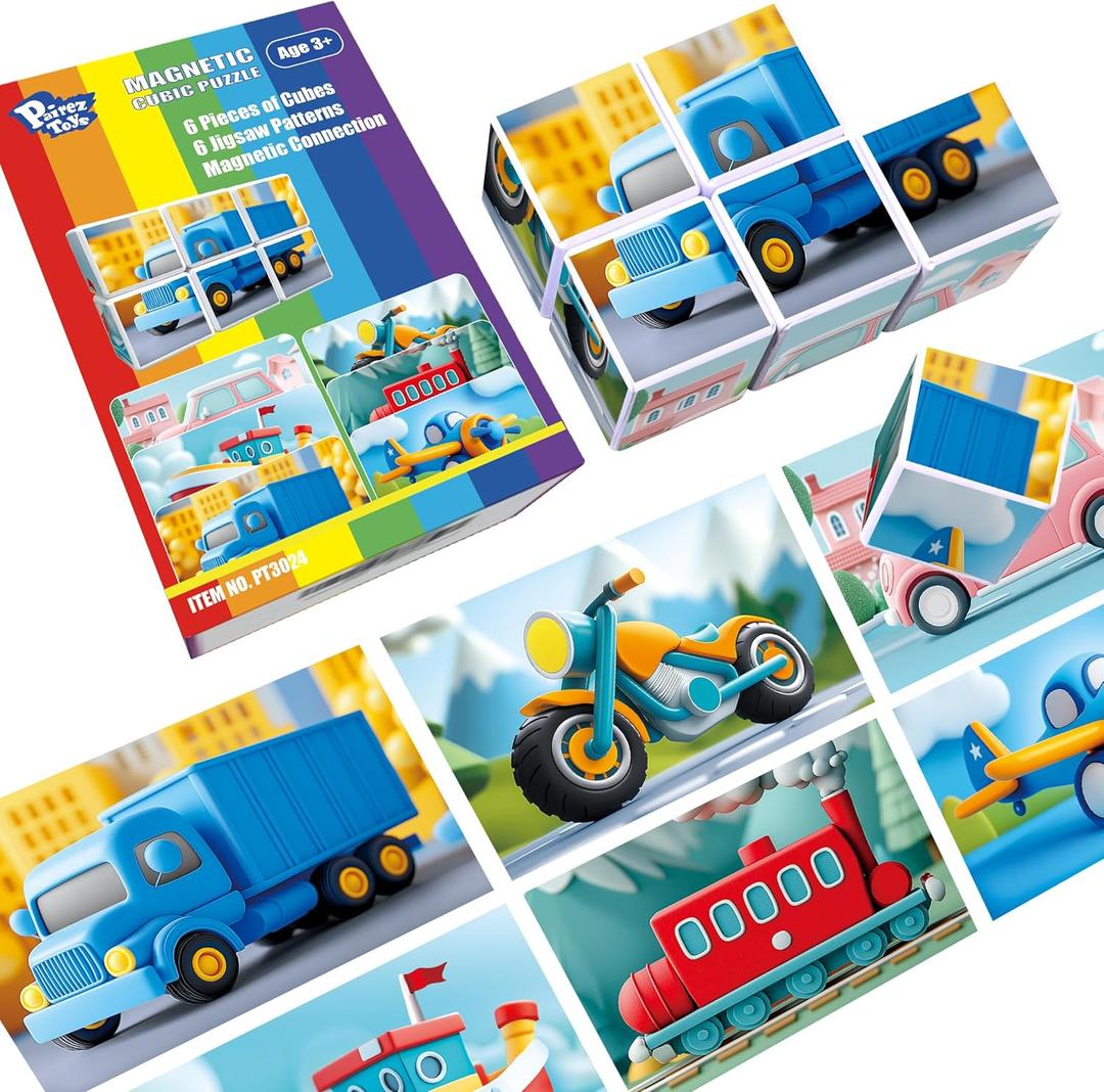 Magnetic Tiles Building Blocks, 1.65 inch Magnetic Cubes Toys, STEM Learning Educational 3D Cars & Vehicles Puzzles Game for Kids Ages 3-5, Classroom Must Haves Toys, Color: Transportation Vehicle