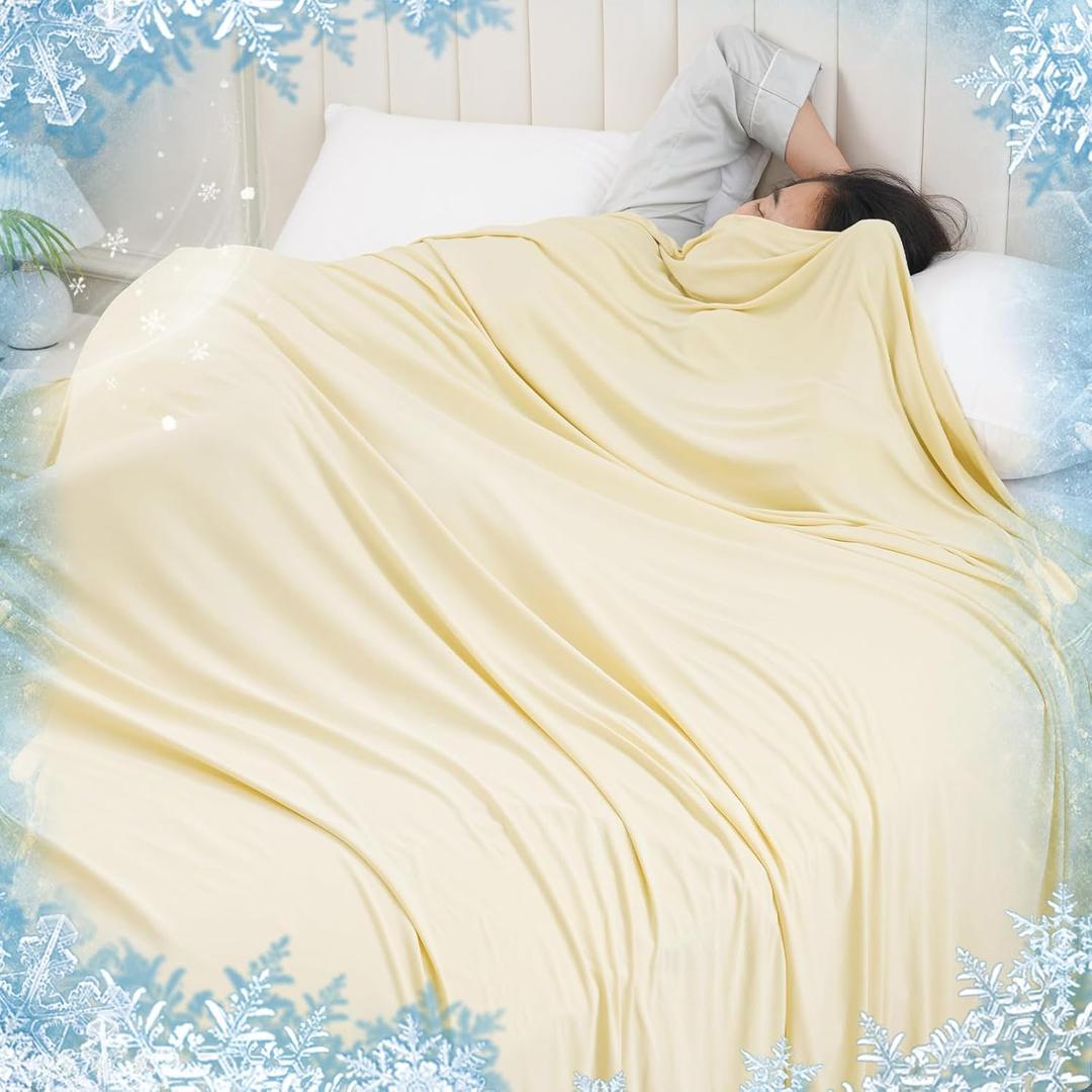 David's Home Double Side Summer Cooling Blanket Throw, Arc-Chill Q-Max>0.5 Breathable Lightweight Skin-friendly for Hot Sleepers, Portable Durable Versatile for Home Office Car Picnic, Alabaster Gleam