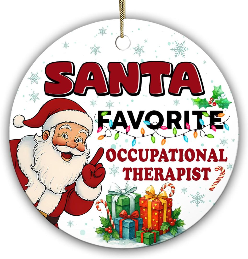 Santas Favorite Occupational Therapist Ornament Funny Christmas Tree Decoration for OT Professionals, Coworkers & Rehab Team Gift for Occupational Therapy Teachers & Students, Pack of 3