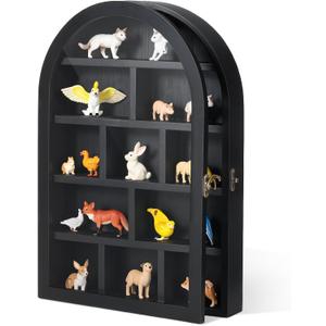 DoubleFill 10" x 15" Trinket Shelf Wooden Shadow Box Display Case with Shelves Acrylic Door Large Wall Mounted Display Shadow Box Mini Figures Curio Trinket Medals Crafts Collection(Black)