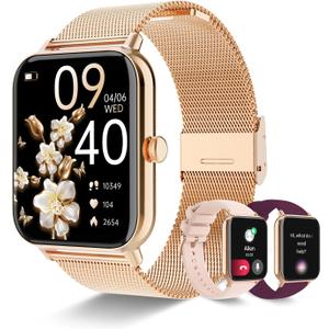 Smart Watch for Women with Bluetooth Call Answer/Dail,1.85" DIY Dial Fitness Watch with Heart Rate Sleep Monitor Step Counter 120+ Sports Modes Waterproof Women's Smart Watch for Android iOS (Gold)