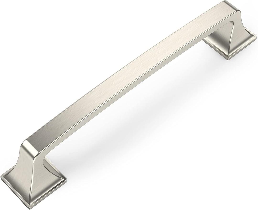 Amerdeco 10 Pack Brushed Satin Nickel Cabinet Pulls 6-1/4 Inch(160mm) Hole Center Cabinet Hardware Kitchen Cabinet Handles for Bathroom Drawer Pulls Dresser Pulls ZH0002 (6.3"/160MM Hole Center, Brushed Satin Nickel)