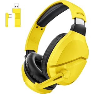 WolfLawS Wireless Gaming Headset with Noise Canceling Microphone for PS5, PC, PS4, 2.4G/Bluetooth Gaming Headphones with USB and Type-c Connector, Wired Mode for Controller - Yellow