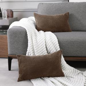 Deconovo Pack of 2, Square Pillowcase Covers, 20x20Inch, Cream Decorative Cushion Covers with Pattern Stripes, Corduroy Pillow Cases Machine Washable for Bedroom Sofa Couch