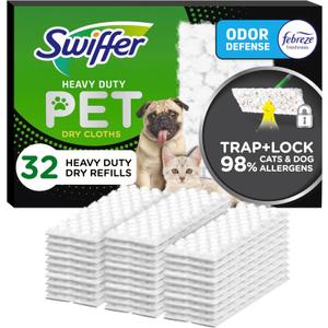 Swiffer Sweeper Pet, Heavy Duty Dry Sweeping Cloth Refills with Febreze Odor Defense, Floor Cleaning, 32 Count