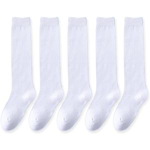 EPEIUS Toddler Girl Knee High Socks Seamless Cotton School Uniform Socks Baby Boy Long Sock 3-5 Years White 5 Pack (White, S)
