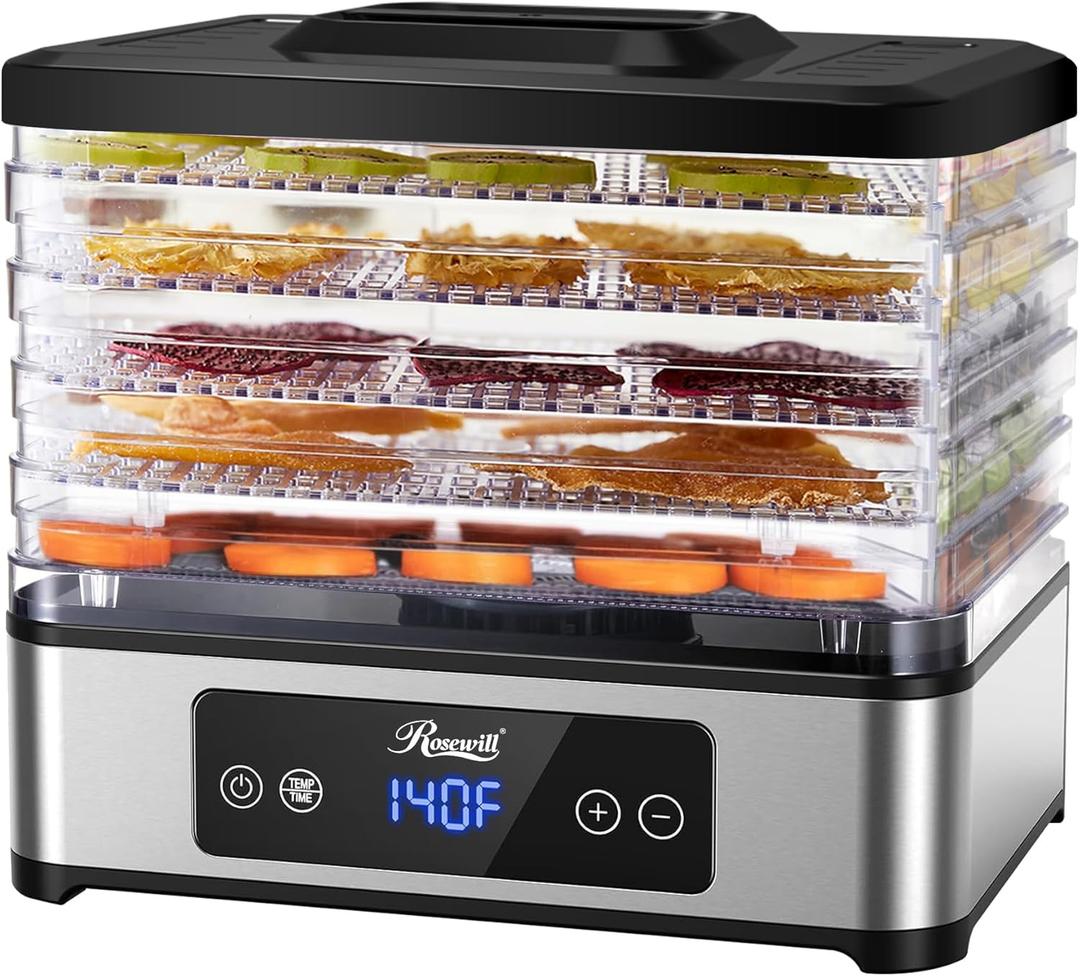 Rosewill Compact Food Dehydrator, 5 Stackable Trays with Adjustable 48H Timer and Temperature Control - 350W Electric Food Dryer for Jerky, Fruits, Herbs, Veggies, Meat & Dog Treat