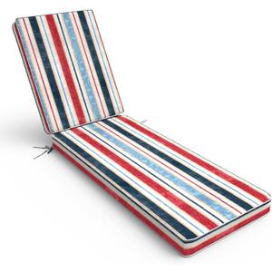 Outdoor Chaise Lounge Cushion for Patio Furniture 72 x 21 x 3 Inch, Water Resistant Patio Lounge Chair Cushion with Straps for Lawn Pool Furniture,Stripe Red Blue