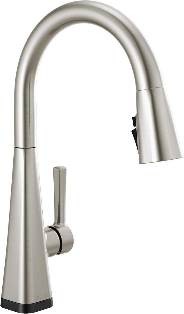 Delta Faucet Lenta Touch Kitchen Faucet Brushed Nickel, Kitchen Faucets with Pull Down Sprayer, Kitchen Sink Faucet, Faucet for Kitchen Sink, Touch2O Technology, SpotShield Stainless 19802TZ-SP-DST