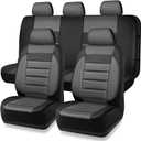 CAR PASS Leather Seat Covers Full Set Universal Water Resistant 3D Foam Back Support, Luxury Comfort Automotive 5 Seat Covers All Season Fit for SUV,Sedan,Van, Airbag Compatible Elegance(Gray Black)
