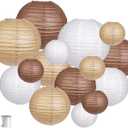 Paper Lanterns Decorative, Round Hanging Paper Lanterns Decorations for Rustic Party Wedding Natural Baby Shower Boho Brown Birthday Party Supplies Brown/White/Tan 15pcs