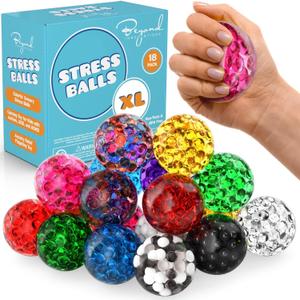 Stress Balls for Adults - 18 Pack | Fidget Toys | XL Stress Balls - Squishy Balls, Goody Bag Stuffers, Party Favors | Anxiety Relief Calming Tool | Stress Ball for Autism & ADD/ADHD