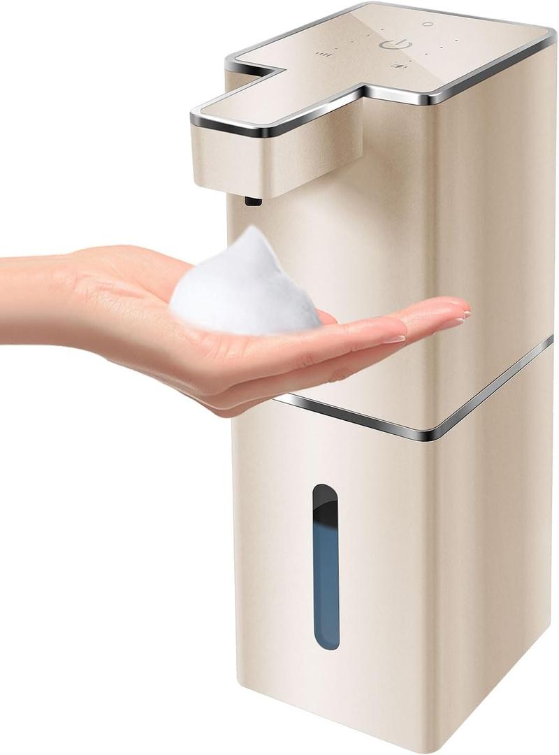 JEMISUN Automatic Soap Dispenser Touchless Foaming Soap Dispenser 300ml/12.8oz Rechargeable, Wall Mounted 4 Levels Adjustable Foam Soap Pump for Bathroom Kitchen Dish Soap (Champagne Gold)