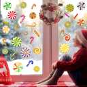 Christmas Candy Window Stickers Decorations Hot Stamping Lollipop Peppermint Window Clings Christmas Peppermint Candy Wall Decals for Xmas Winter Candyland Party Decorations (34 Pcs)