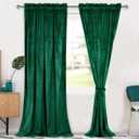 Hiasan Christmas Green Velvet Curtains 96 inches-Blackout Thermal Insulated Solid Soft Curtains for Bedroom Living Room Rod Pocket Room Darkening 2 Panels Window Drapes with Tiebacks, 52W x 96L