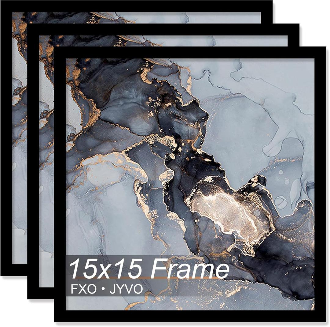 Fxojyvo 15x15 Frame Set of 3, Black Picture Frame for 15 x 15 Square Picture Poster Photo, Light Weight and High Transparent 15 by 15 Frame for Wall - 3 Pack/Black/15 x15