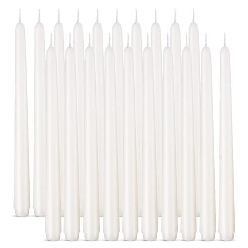 Taper Candles 10 inch (H) Dripless, Set of 20 White Unscented and Smokeless Taper Candles Long Burning, Paraffin Wax with Cotton Wicks for Burning 8 Hours Time