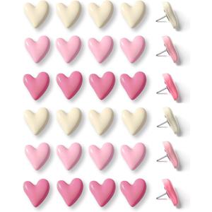 30 pcs - Heart Decorative Push Pins, Pink Cute Push Pins for Bulletin Board, Office or Home (30Pcs - Pink)